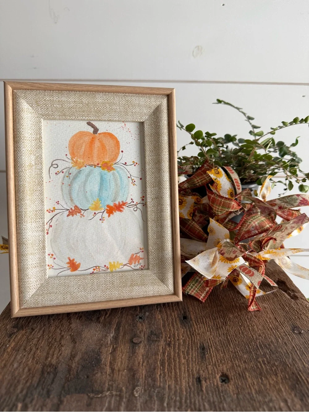 Pumpkin Stacked Watercolor orignial in 4x6 frame